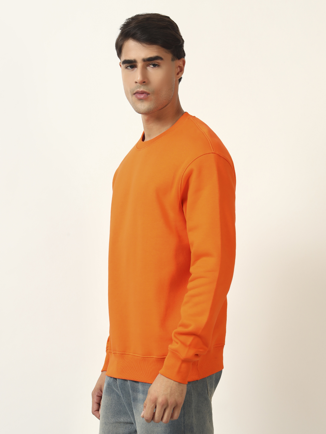 Oneway Men Solid Orange Sweatshirt