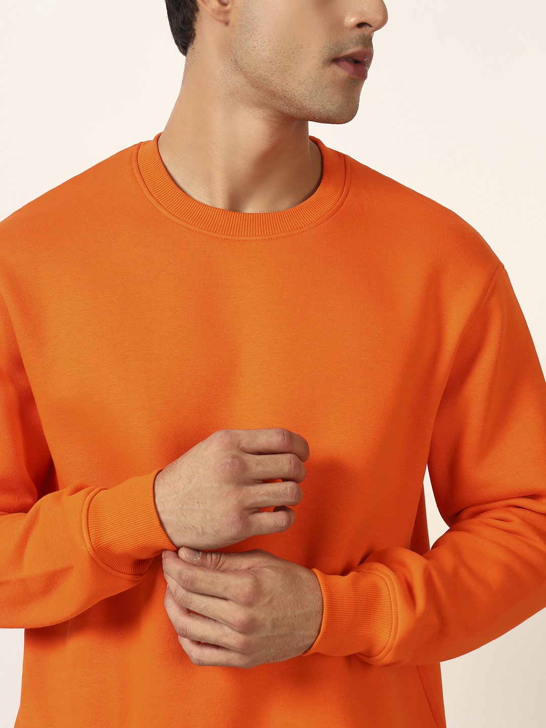 Oneway Men Solid Orange Sweatshirt