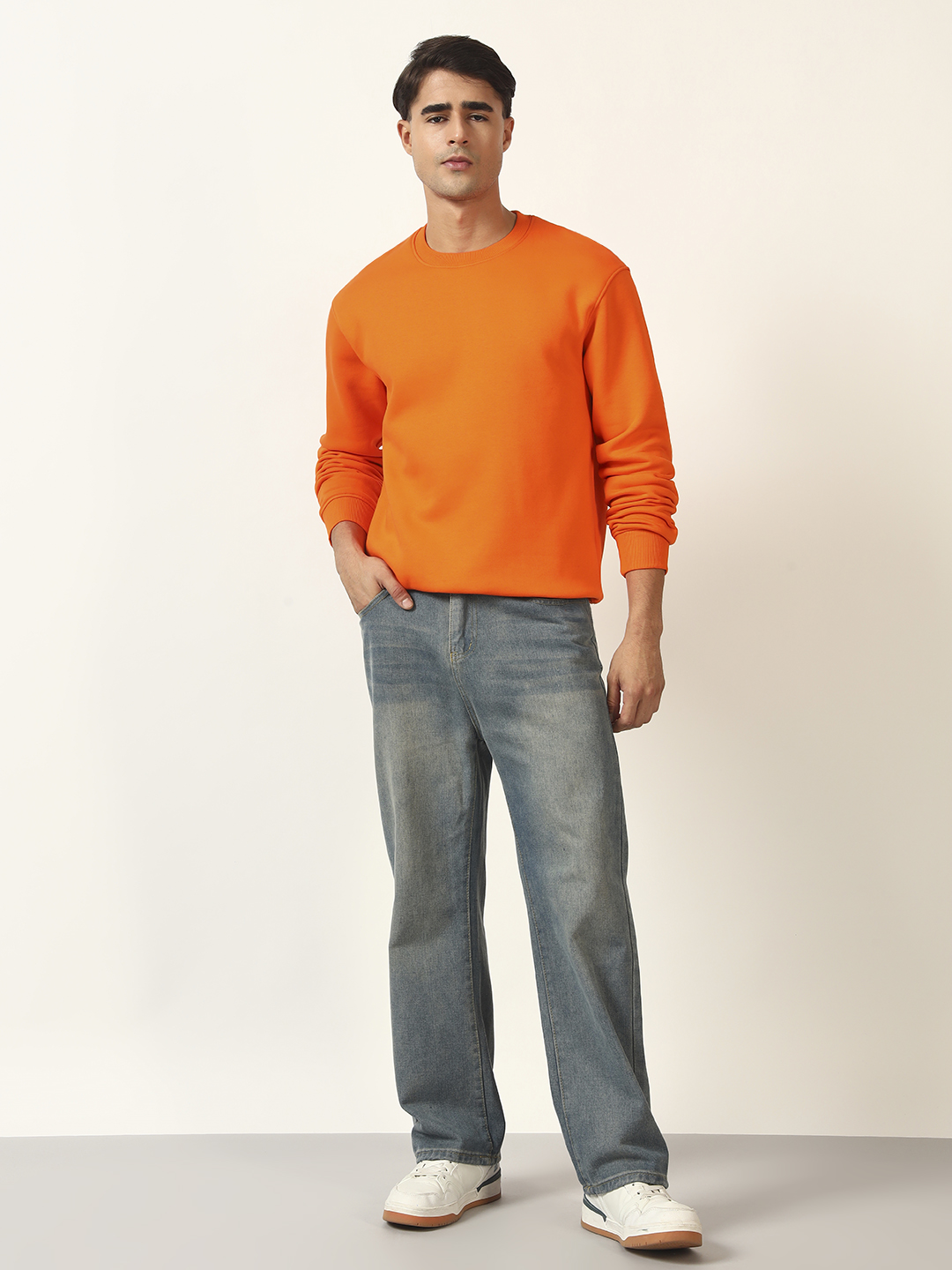 Oneway Men Solid Orange Sweatshirt