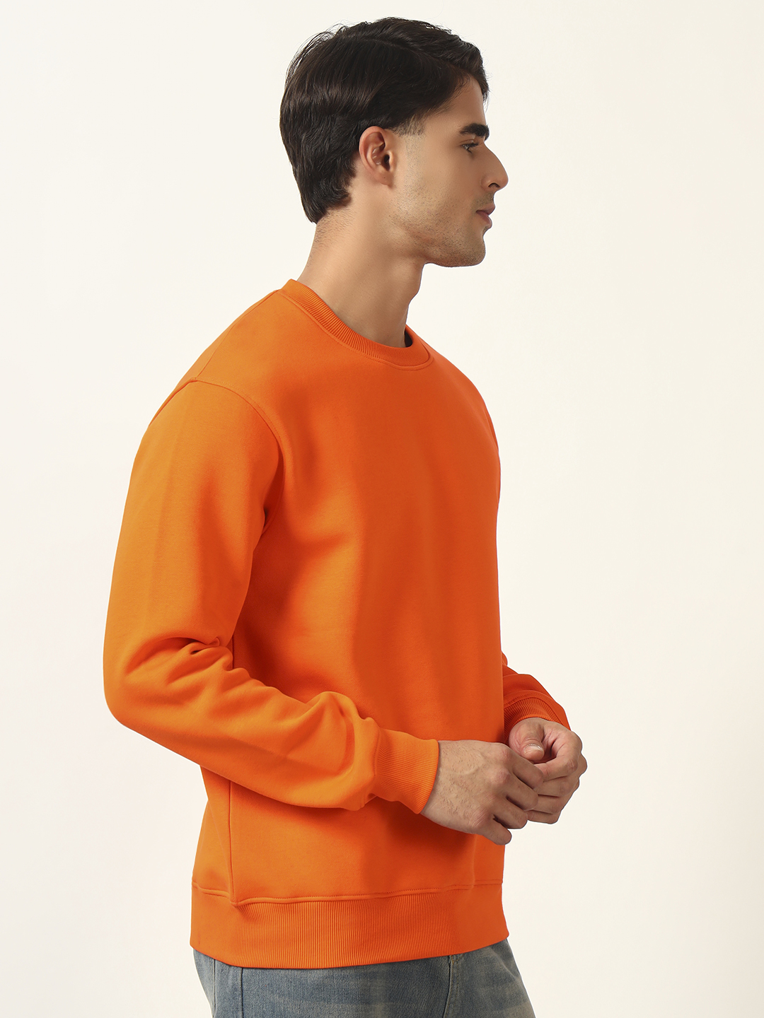 Oneway Men Solid Orange Sweatshirt