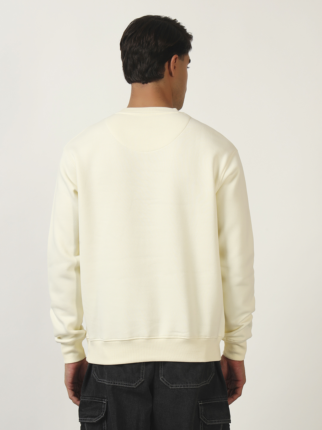 Oneway Men Solid Cream Sweatshirt