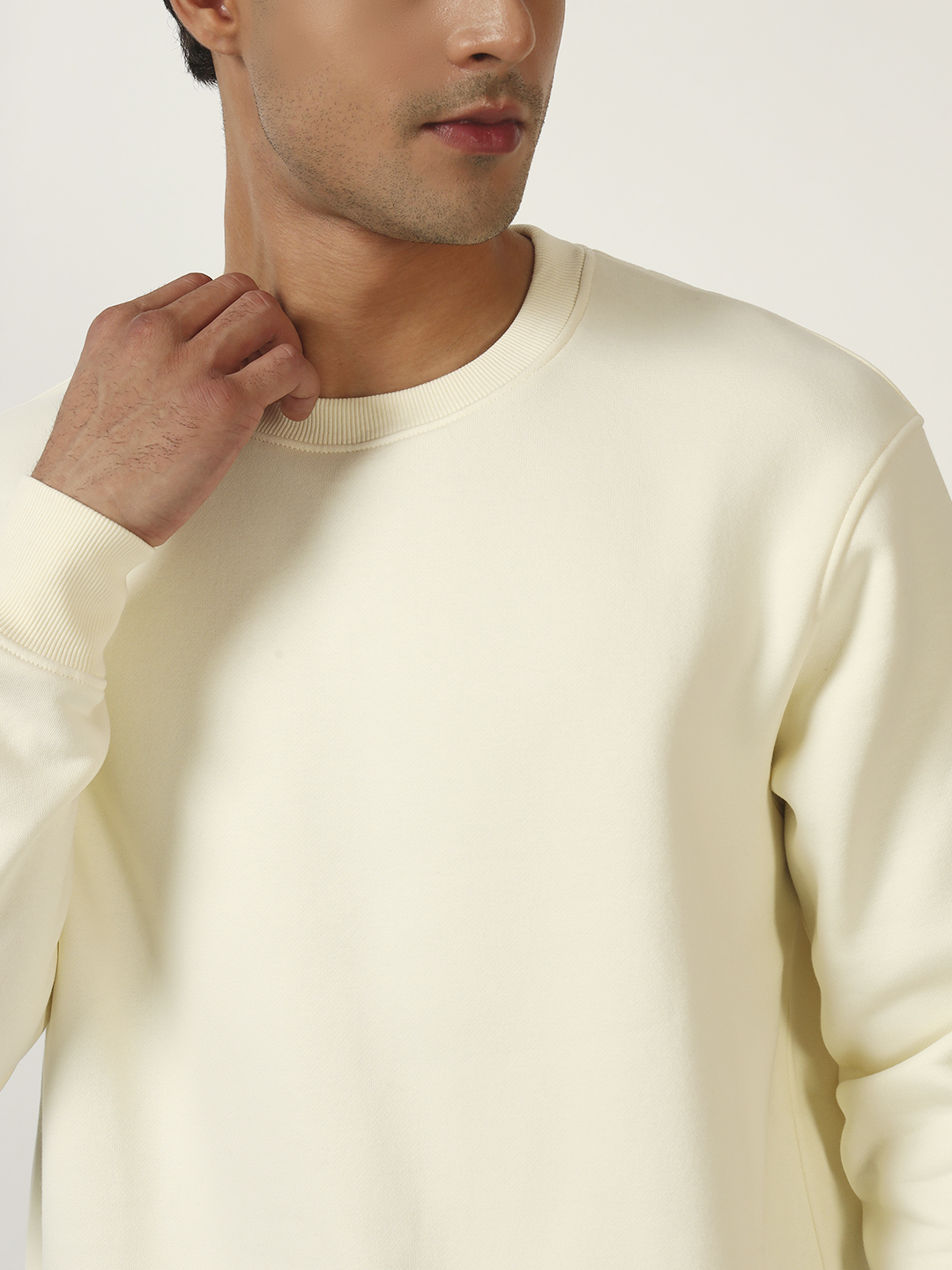 Oneway Men Solid Cream Sweatshirt