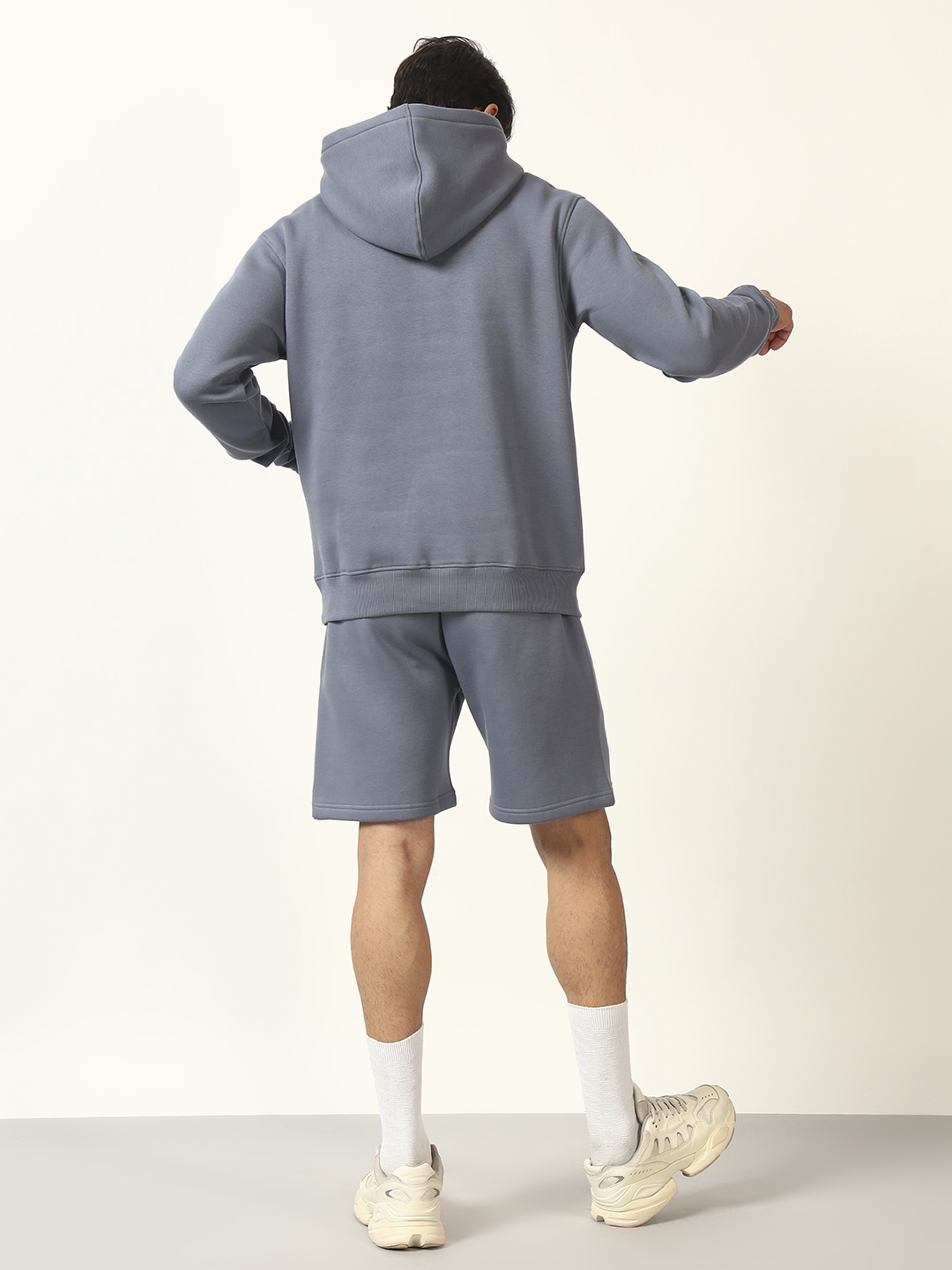 Oneway Men Solid Grey 1 Hooded Sweatshirt,1 Shorts::Tracksuit