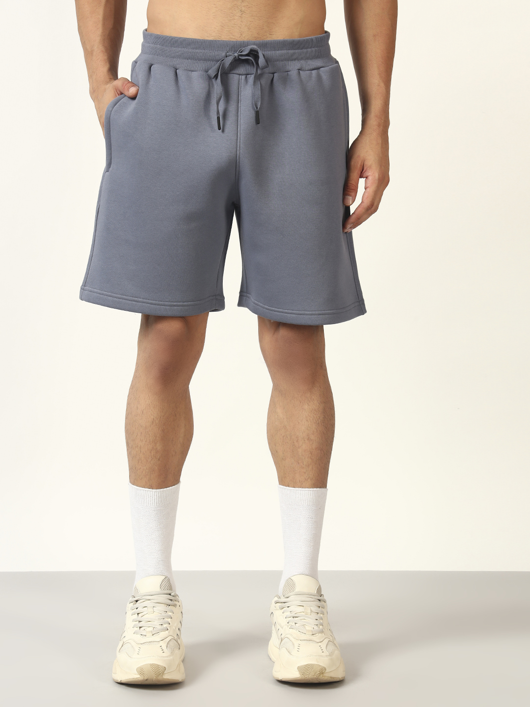 Oneway Men Solid Grey 1 Hooded Sweatshirt,1 Shorts::Tracksuit