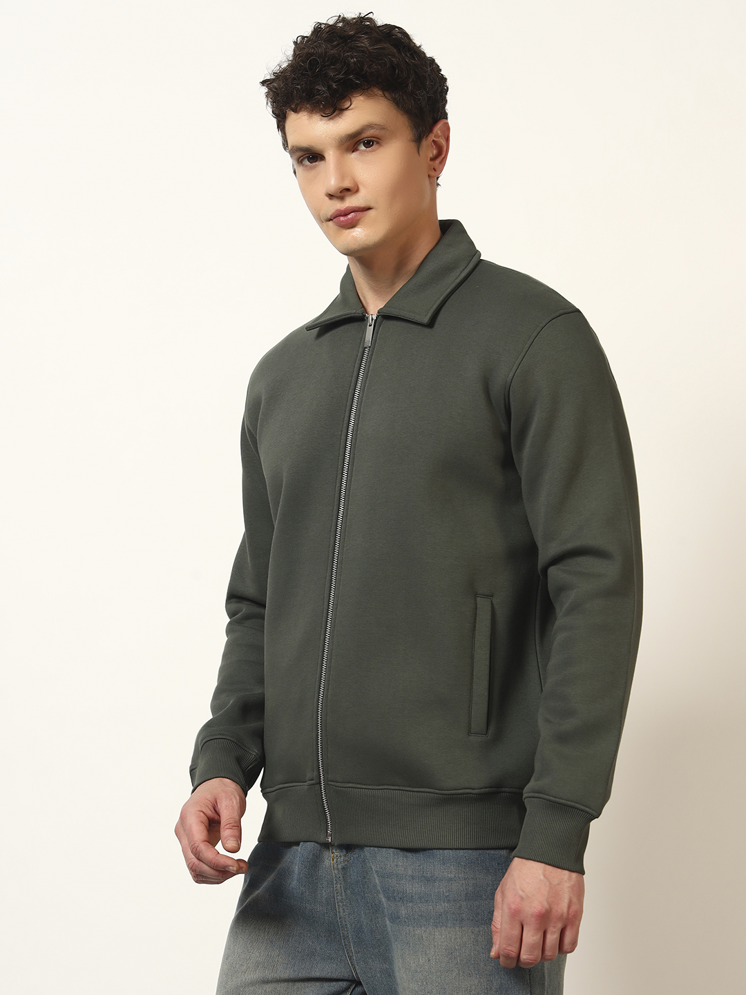 Oneway Men Solid Olive Green Jacket