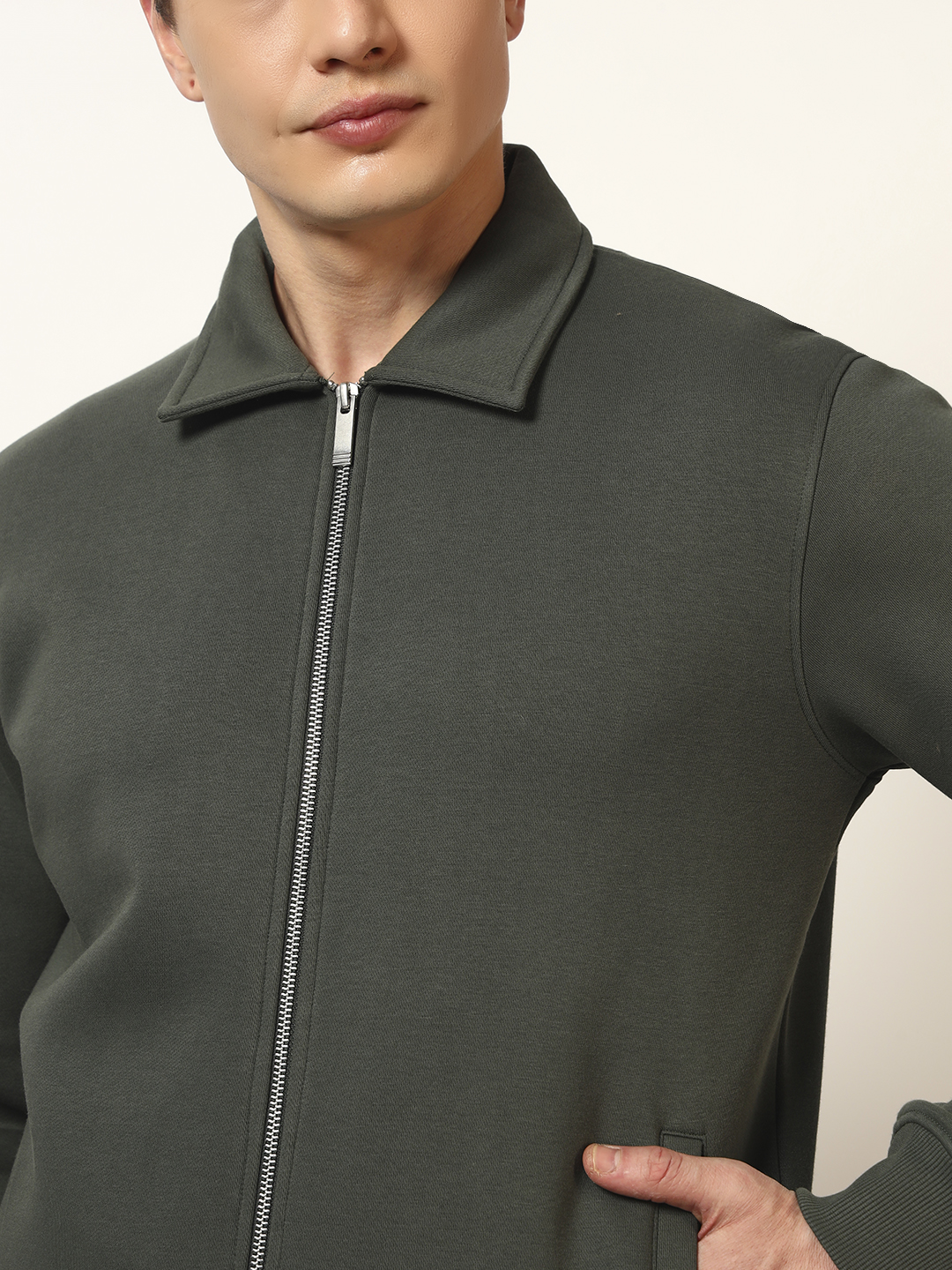 Oneway Men Solid Olive Green Jacket