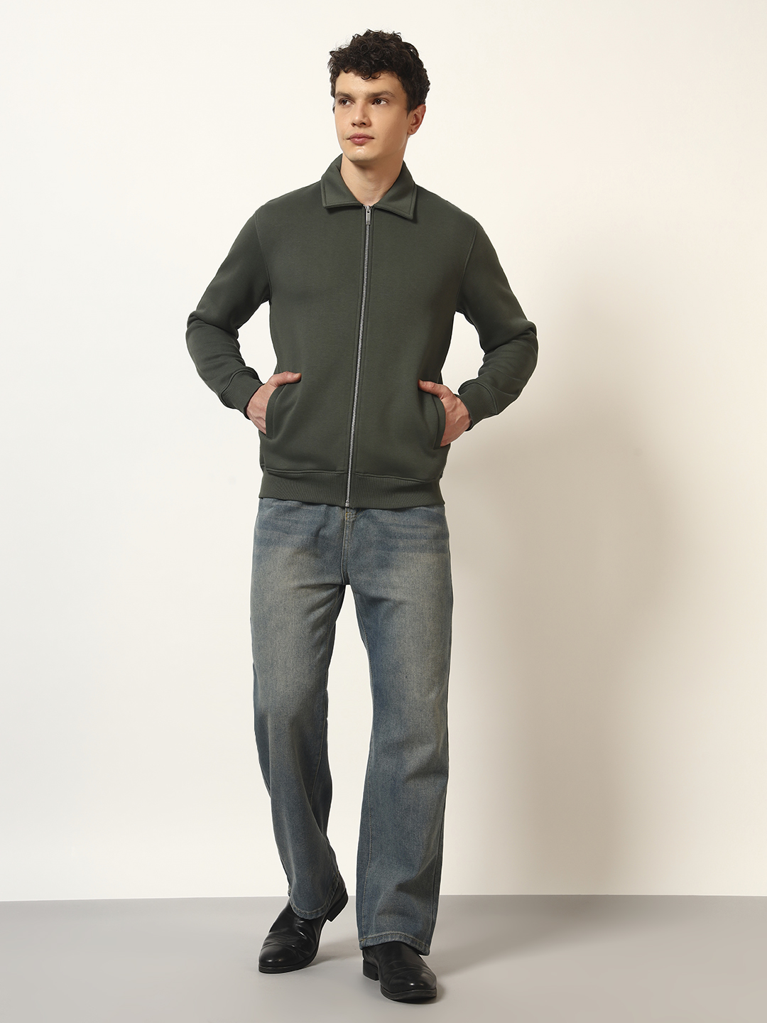 Oneway Men Solid Olive Green Jacket