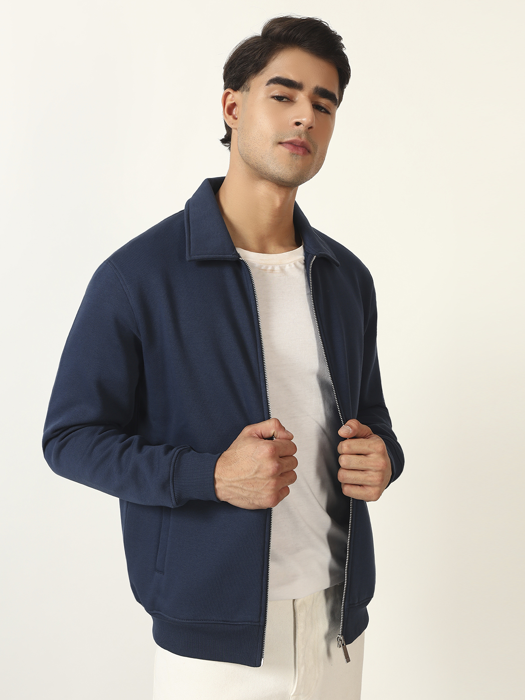 Oneway Men Solid Navy Blue Jacket