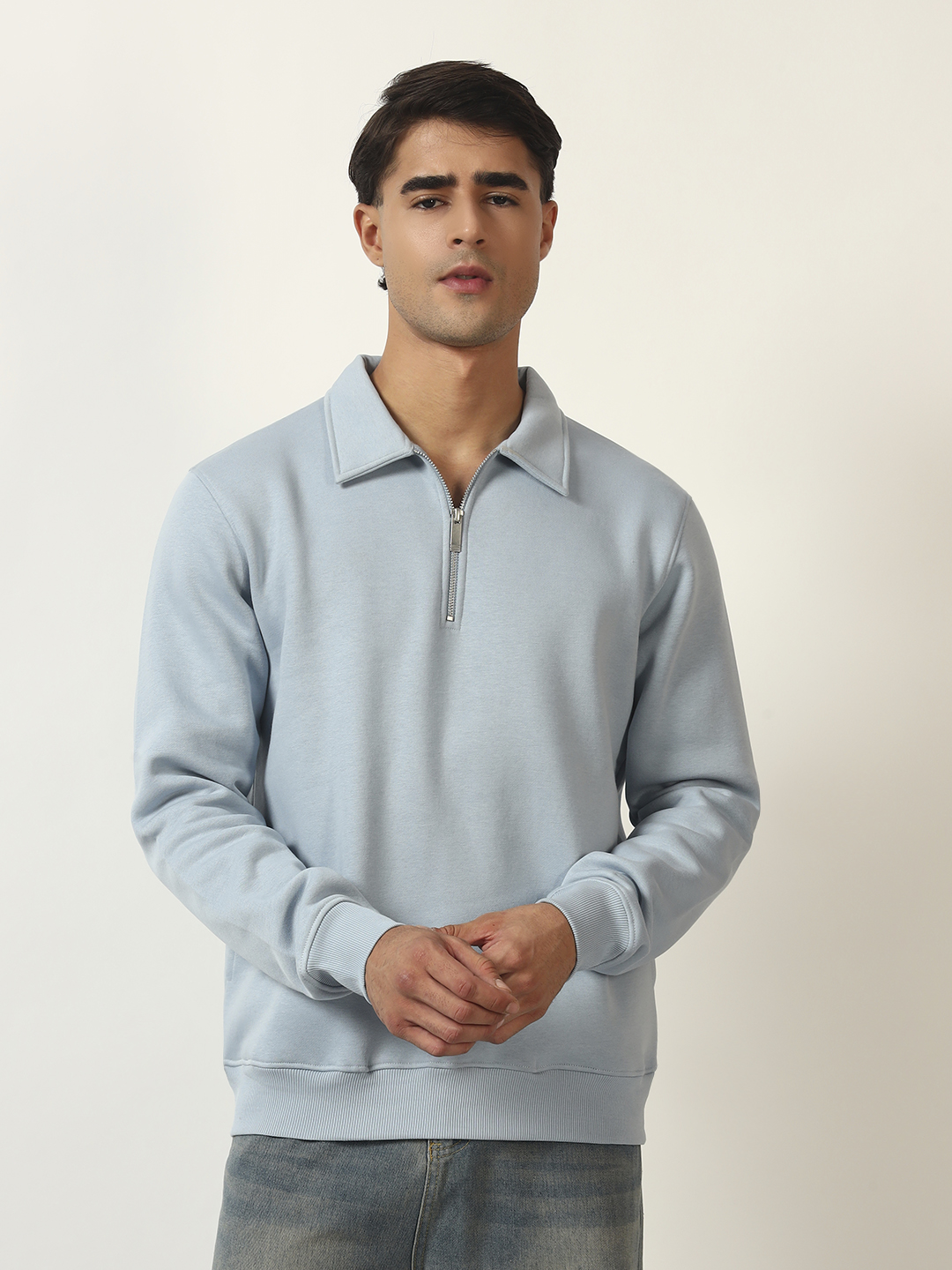 Oneway Men Solid Blue Sweatshirt