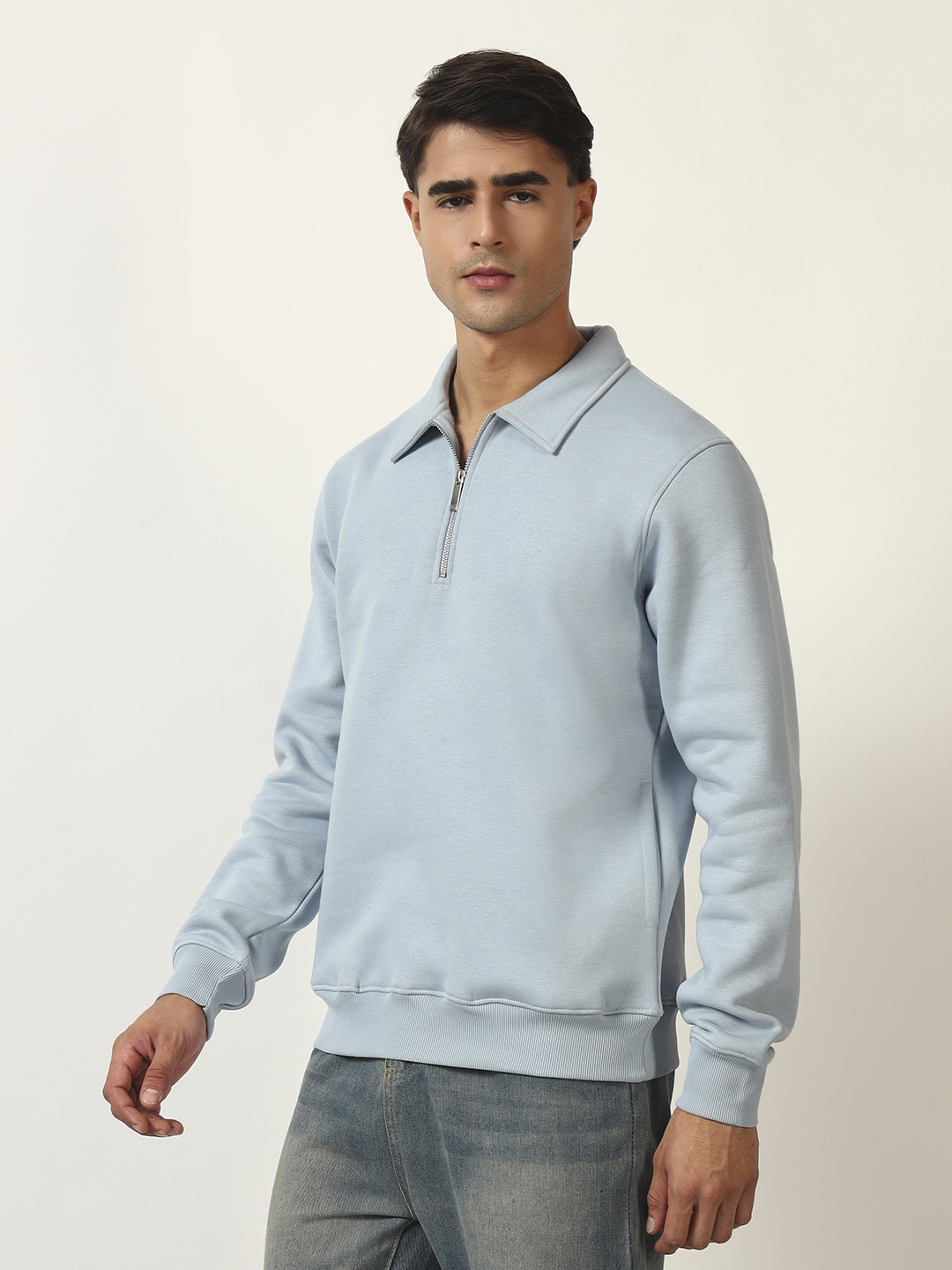 Oneway Men Solid Blue Sweatshirt
