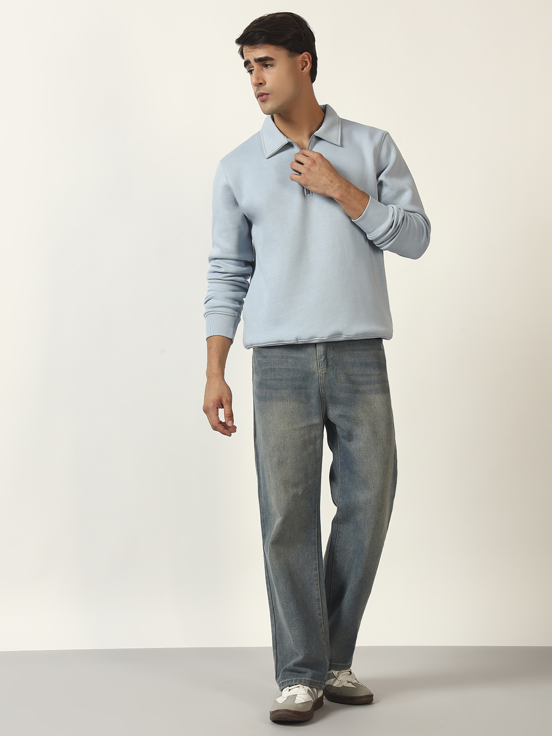 Oneway Men Solid Blue Sweatshirt