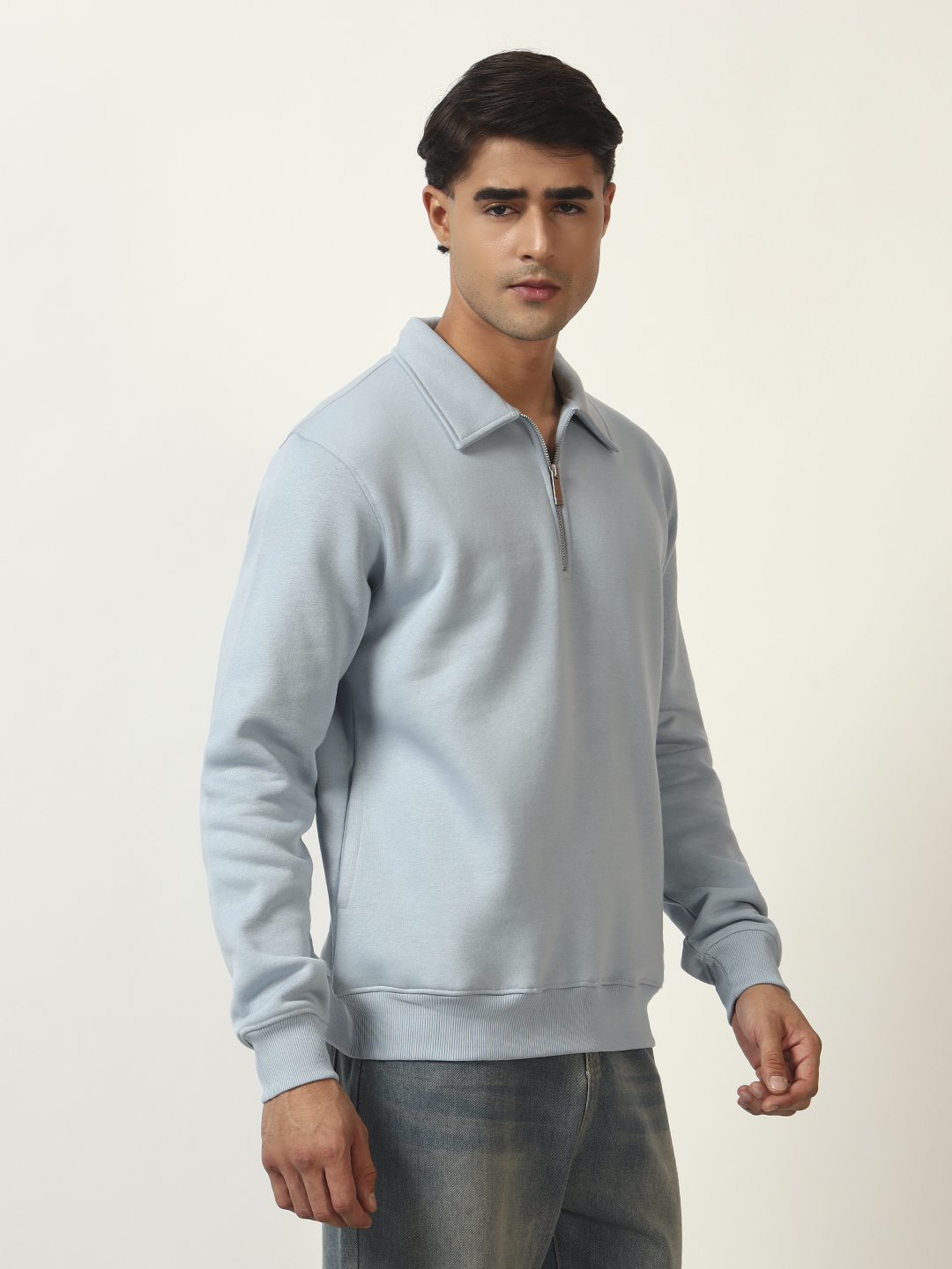 Oneway Men Solid Blue Sweatshirt