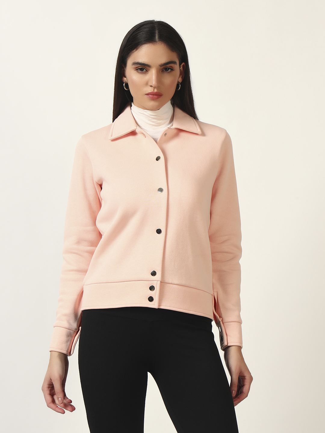 Oneway Women Solid Pink Coat