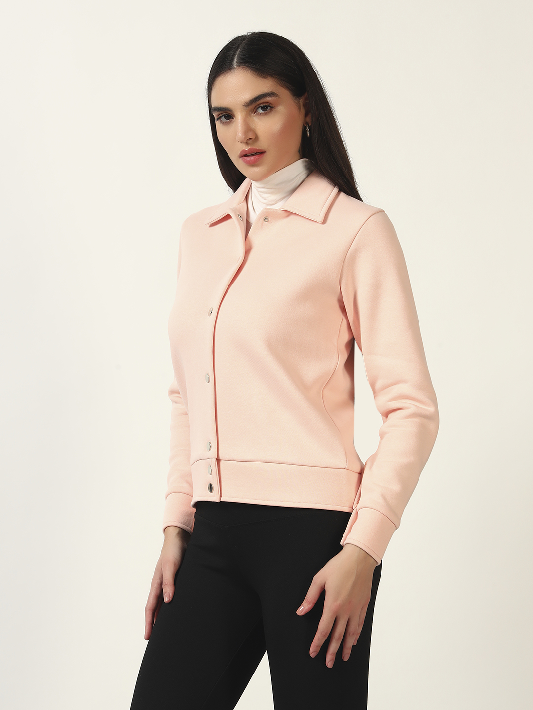 Oneway Women Solid Pink Coat