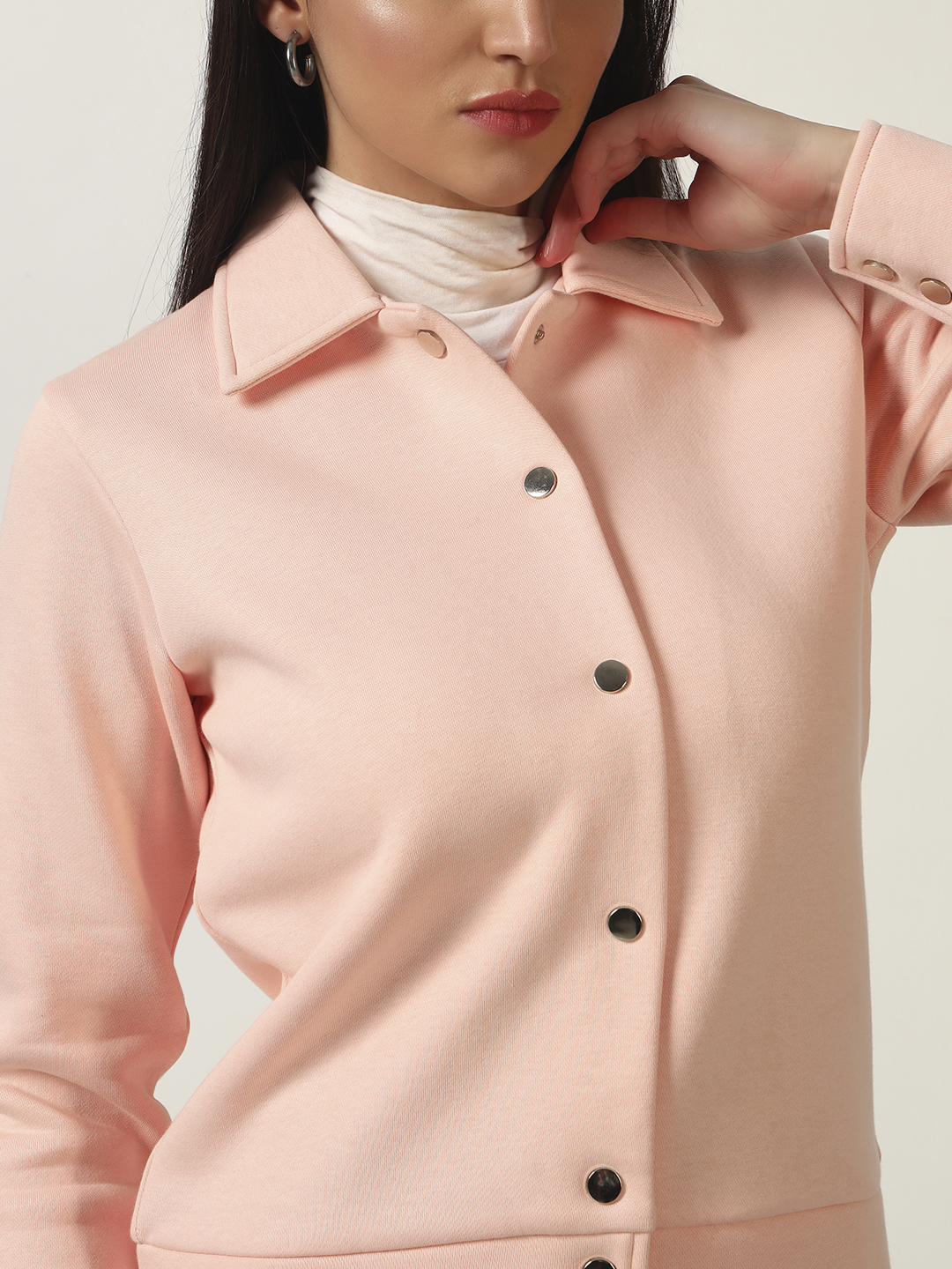 Oneway Women Solid Pink Coat