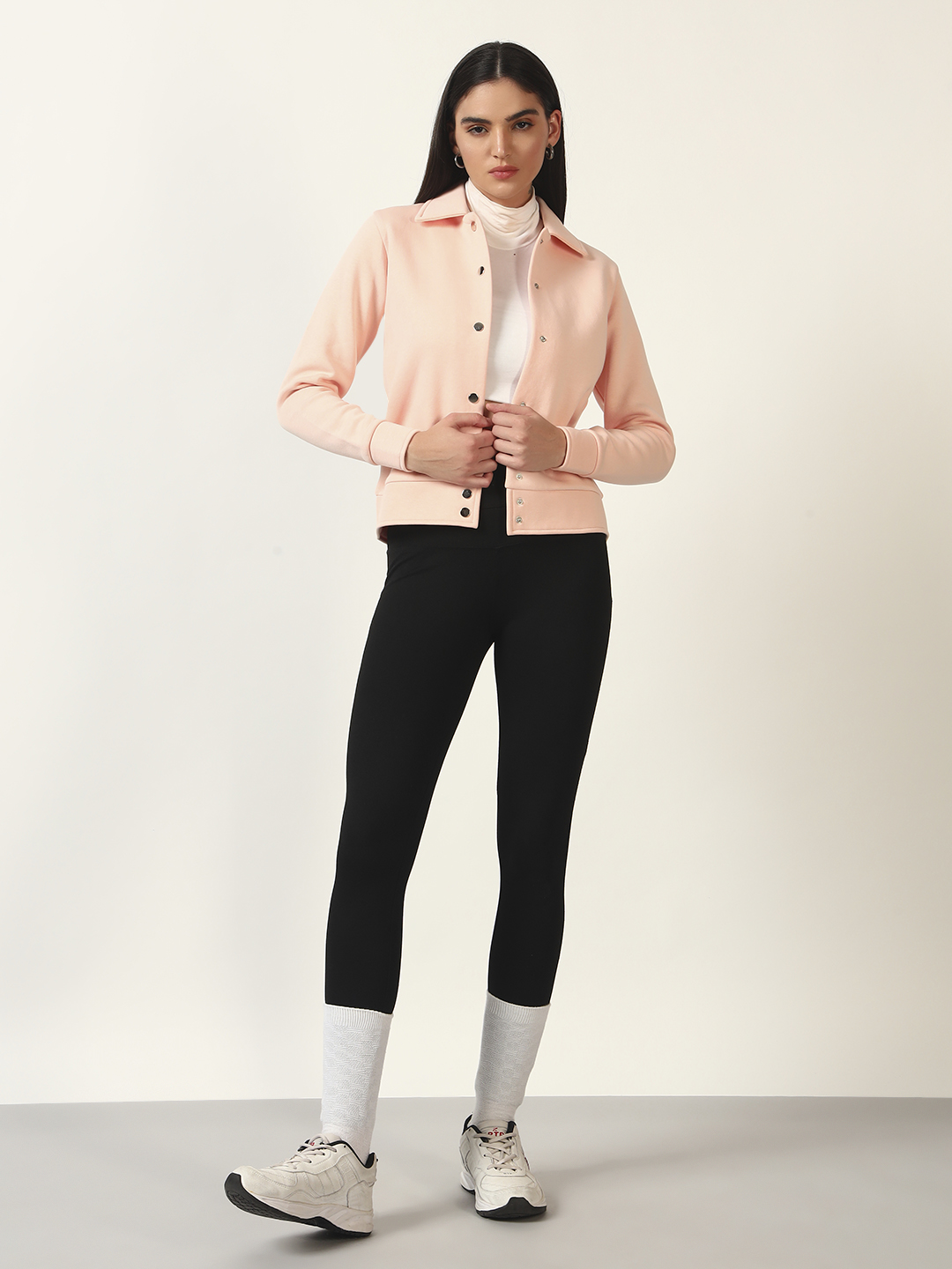 Oneway Women Solid Pink Coat