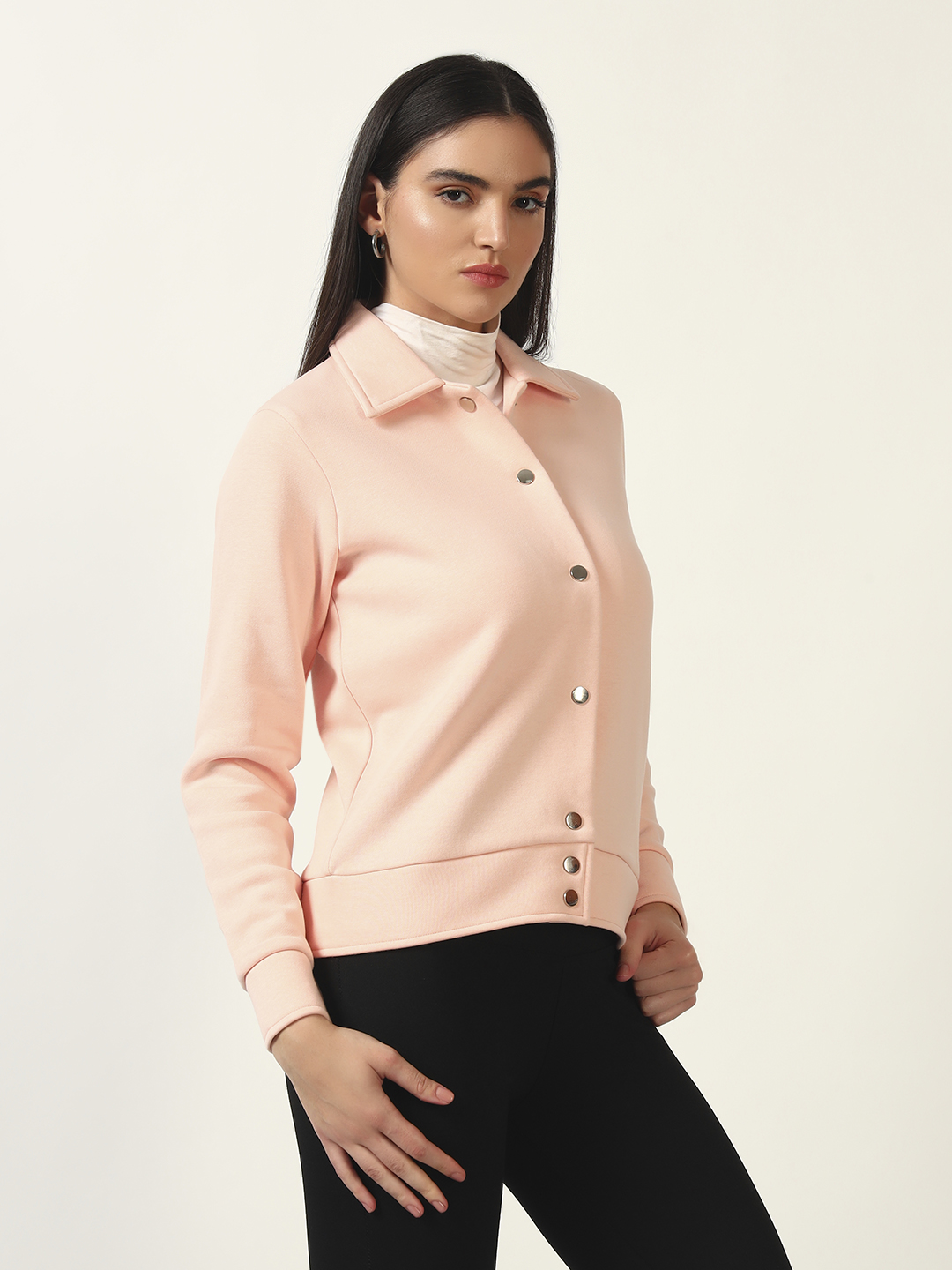 Oneway Women Solid Pink Coat