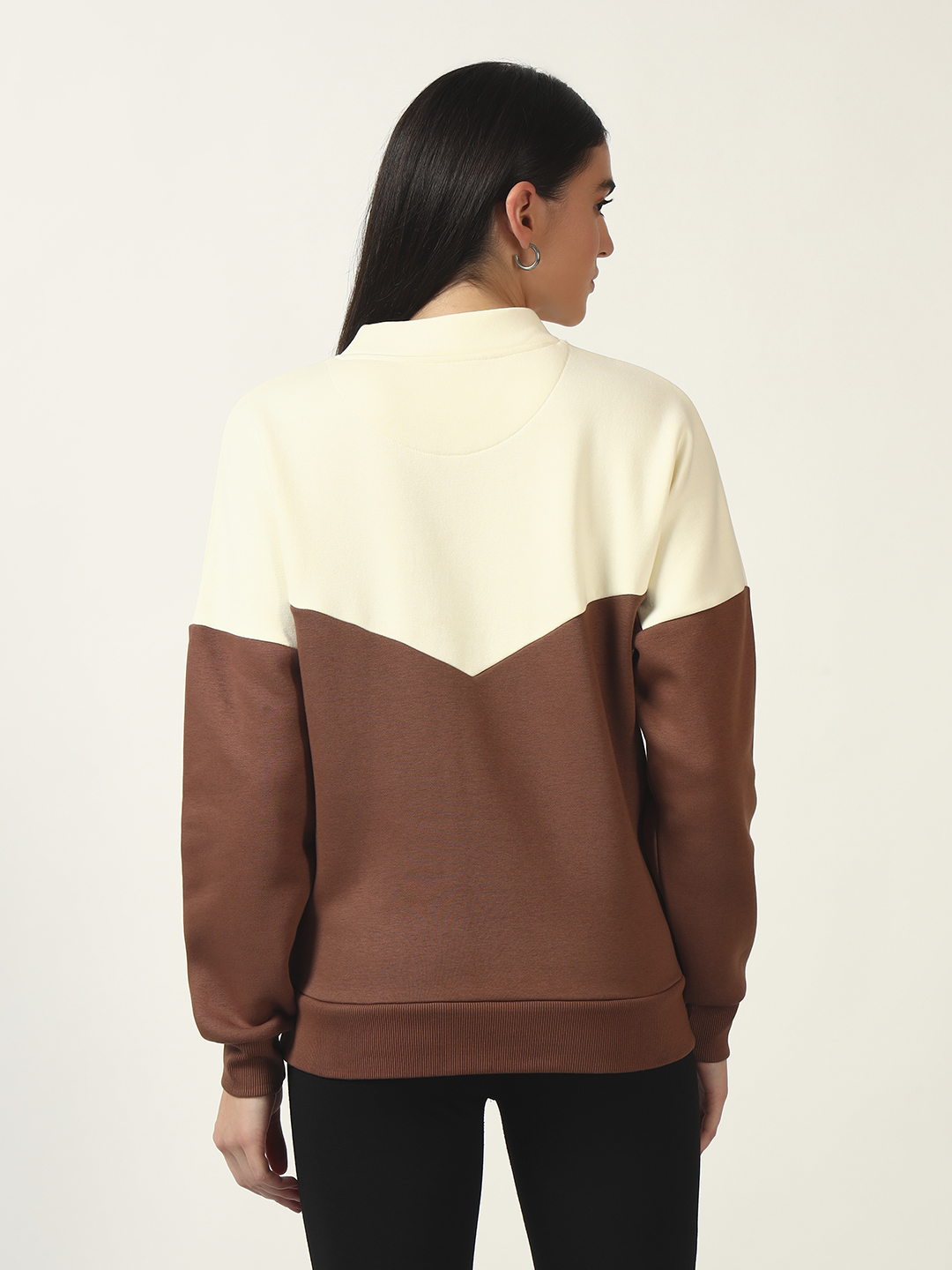 Oneway Women Colorblock Brown Sweatshirt
