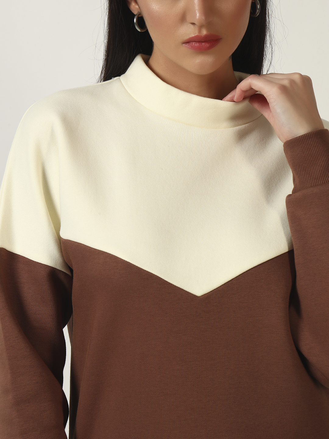 Oneway Women Colorblock Brown Sweatshirt