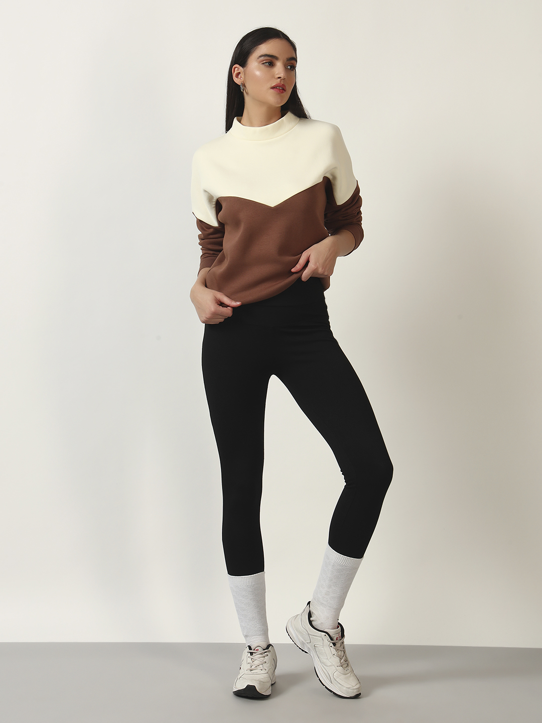 Oneway Women Colorblock Brown Sweatshirt