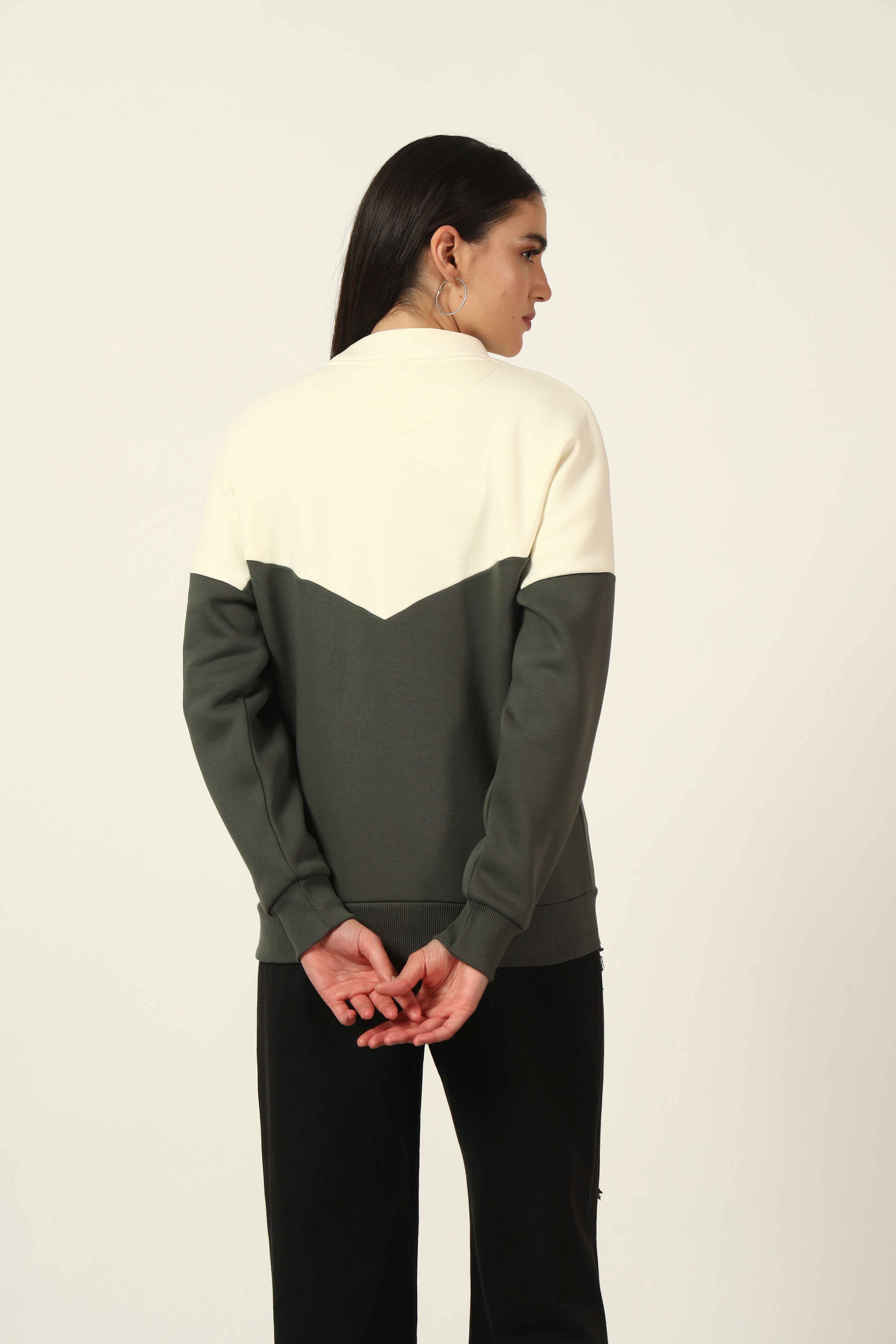 Oneway Women Colorblock Olive Green Sweatshirt
