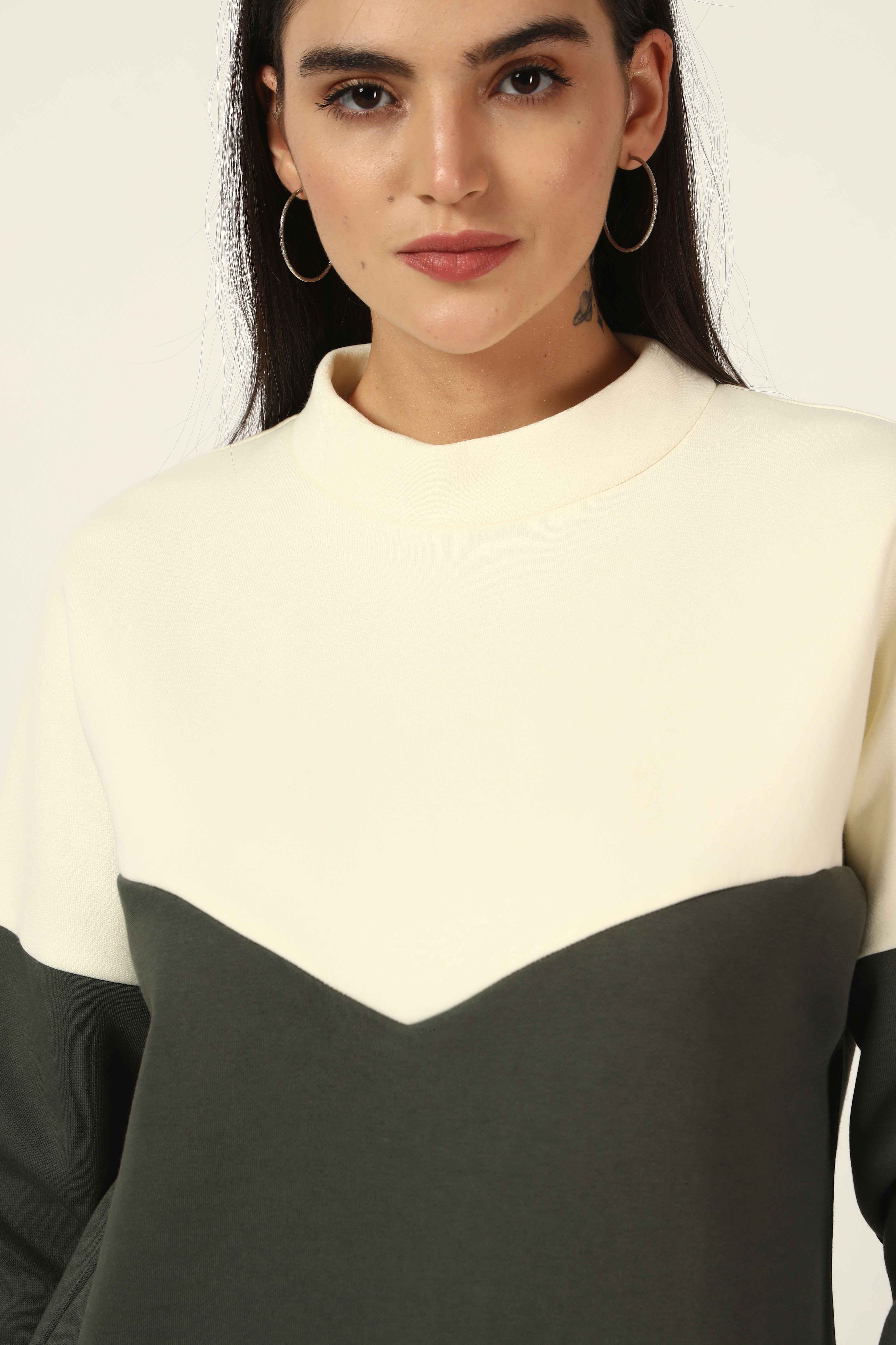 Oneway Women Colorblock Olive Green Sweatshirt