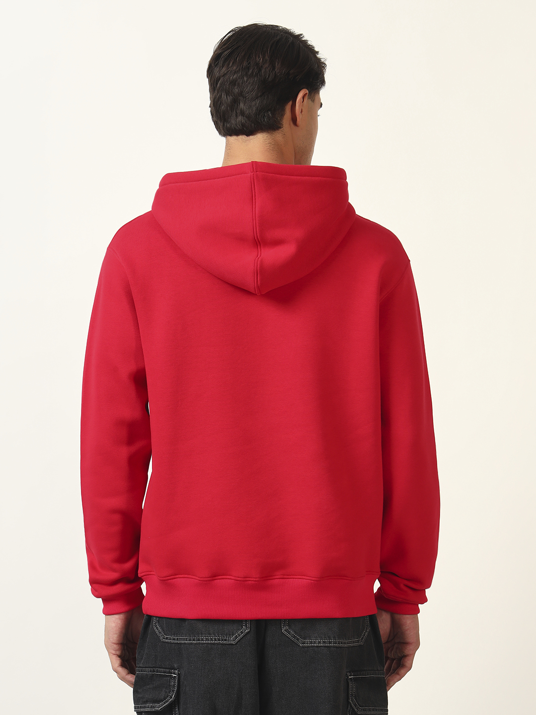 Oneway Men Solid Red Hooded Sweatshirt