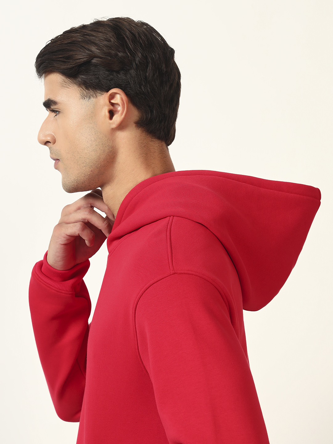 Oneway Men Solid Red Hooded Sweatshirt