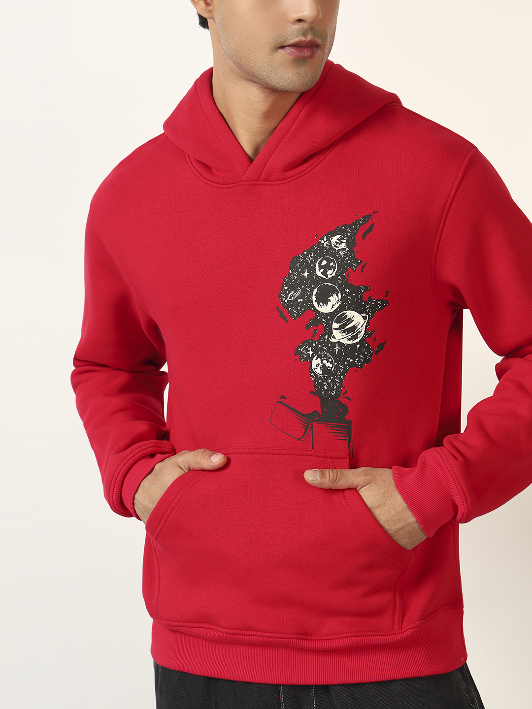 Oneway Men Graphic Print Red Hooded Sweatshirt