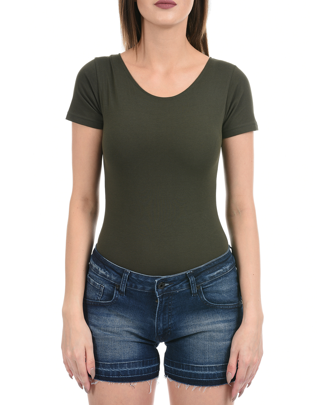 Oneway Women Solid Olive Bodysuit