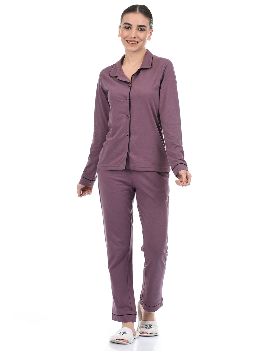Oneway Women Solid Purple Nightsuit