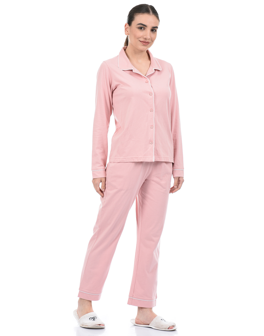 Oneway Women Solid Pink Nightsuit