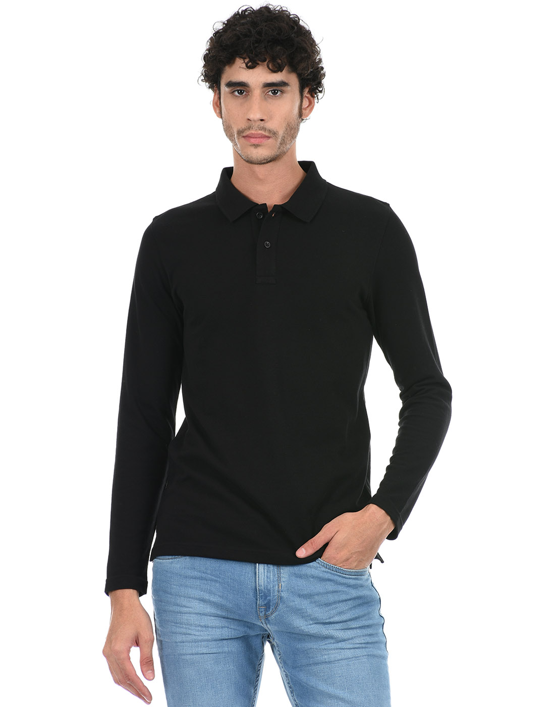 Oneway Men Solid Black Polo T-Shirt