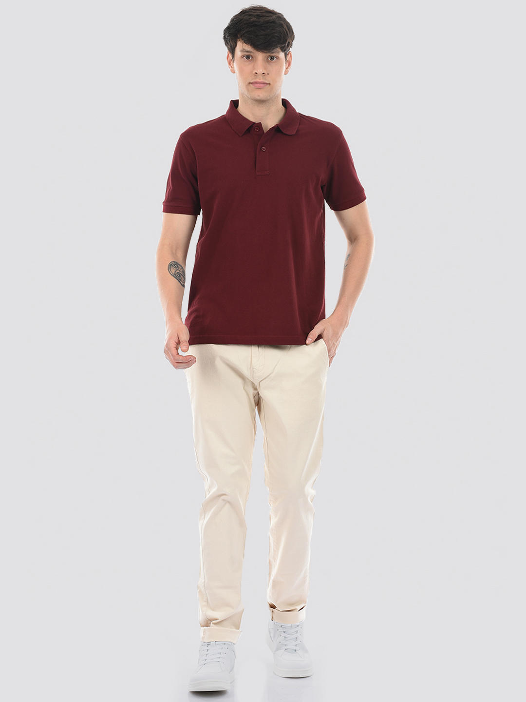 Oneway Men's Half Sleeve Relaxed Fit Wine Polo T-Shirt