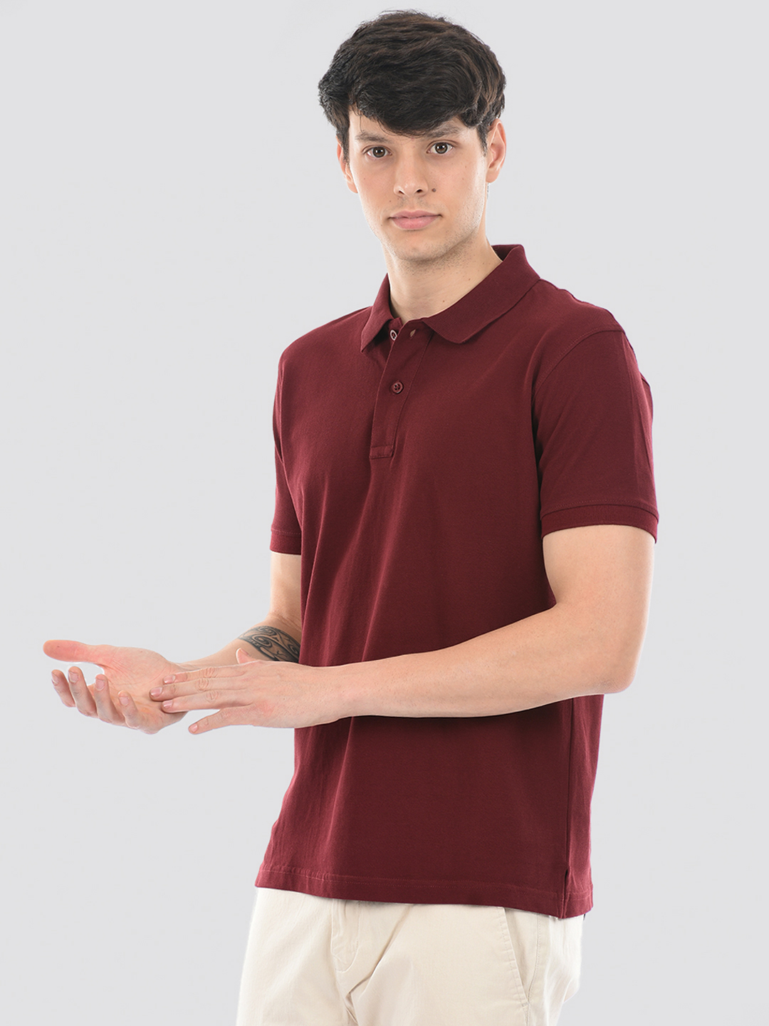 Oneway Men's Half Sleeve Relaxed Fit Wine Polo T-Shirt