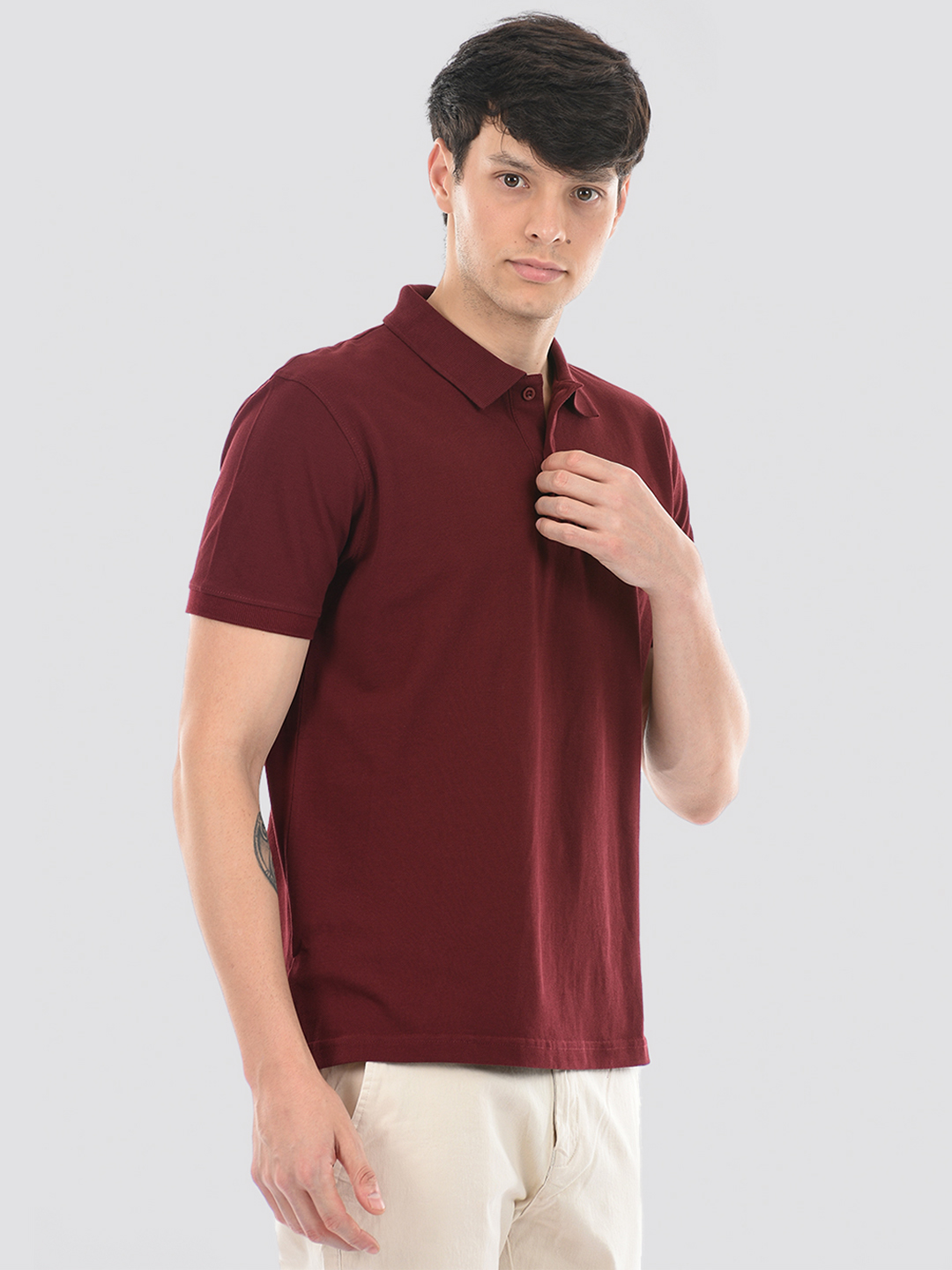 Oneway Men's Half Sleeve Relaxed Fit Wine Polo T-Shirt