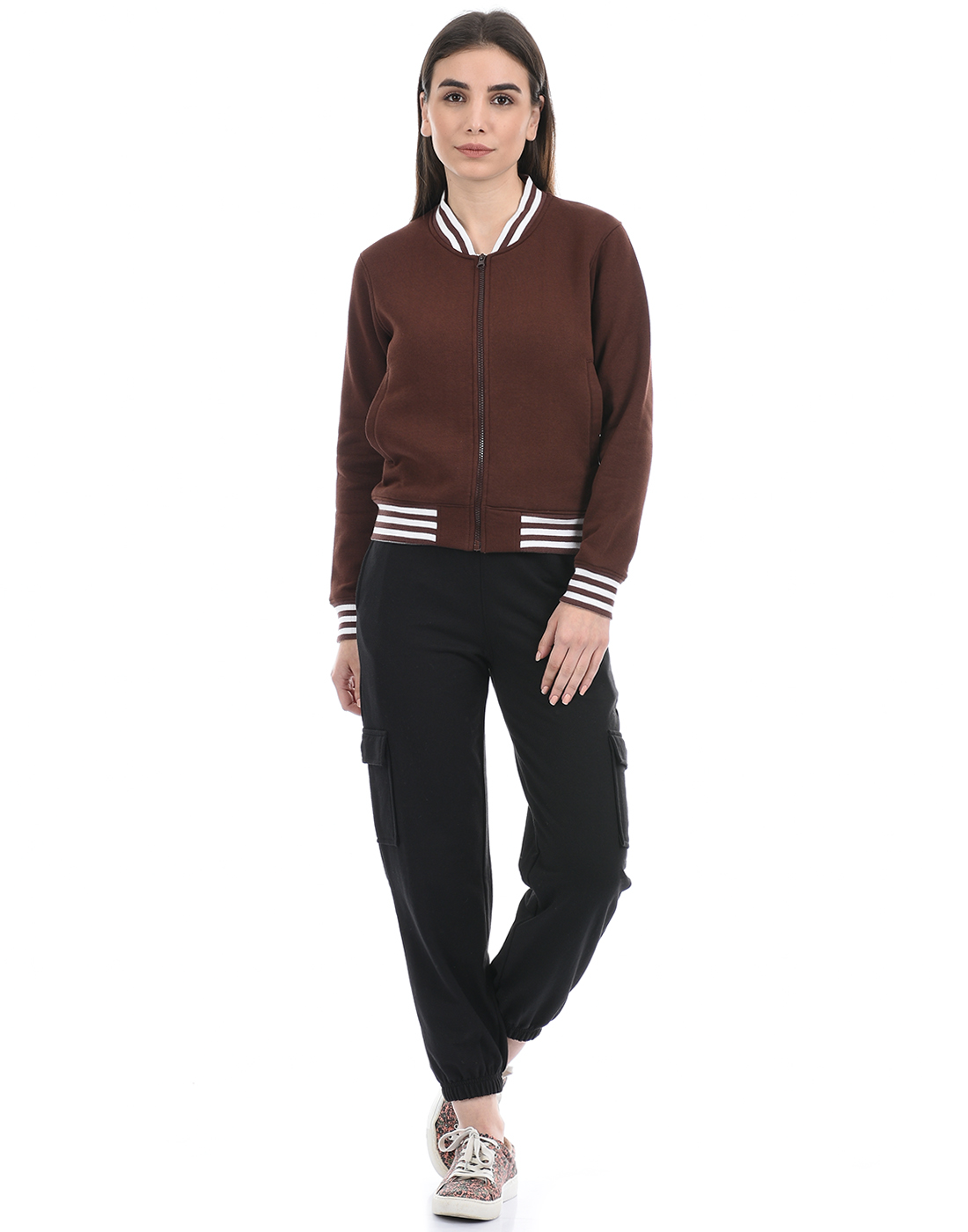 Oneway Women Striped Brown Jacket