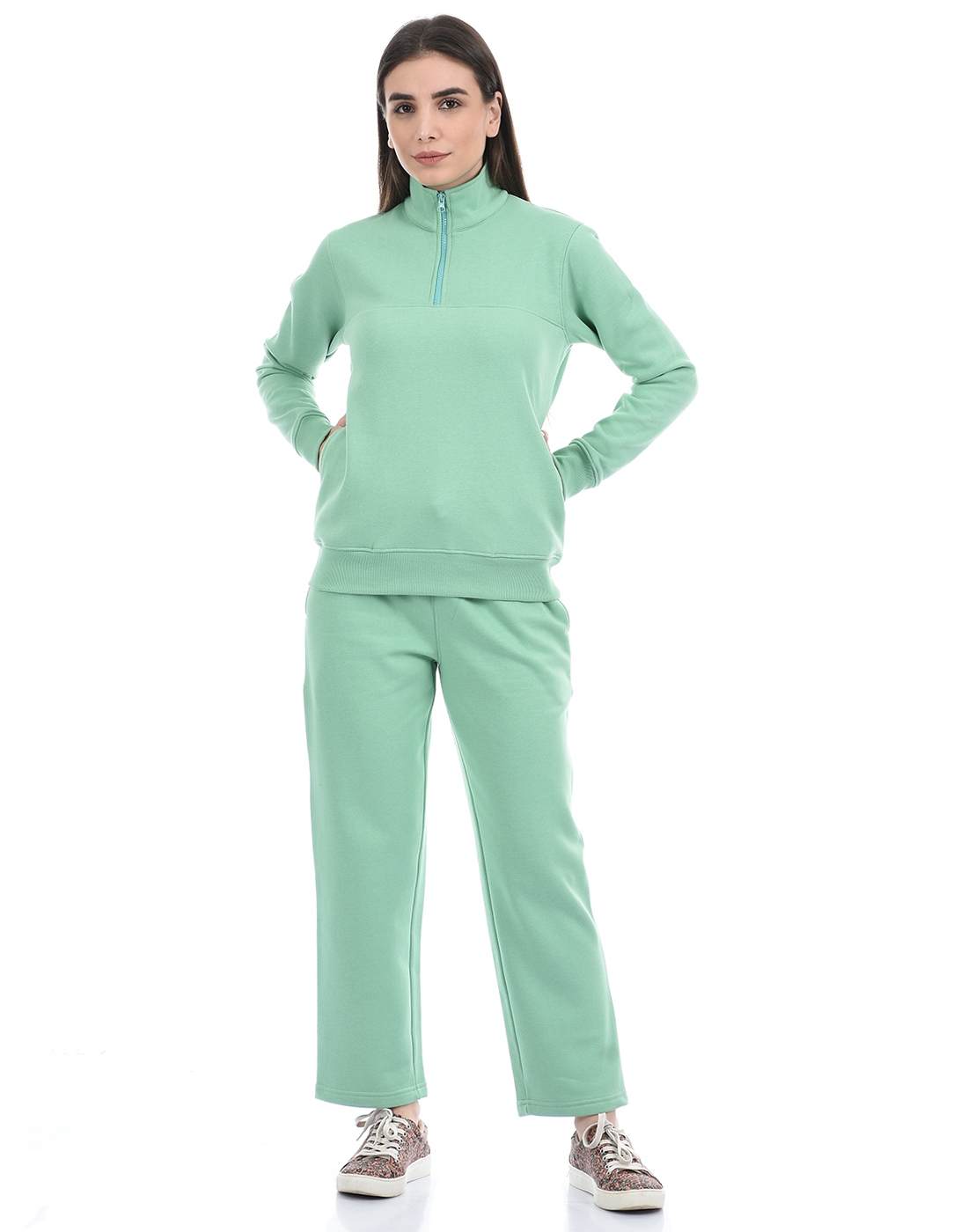 ONEWAY Women Solid Green Track Suit