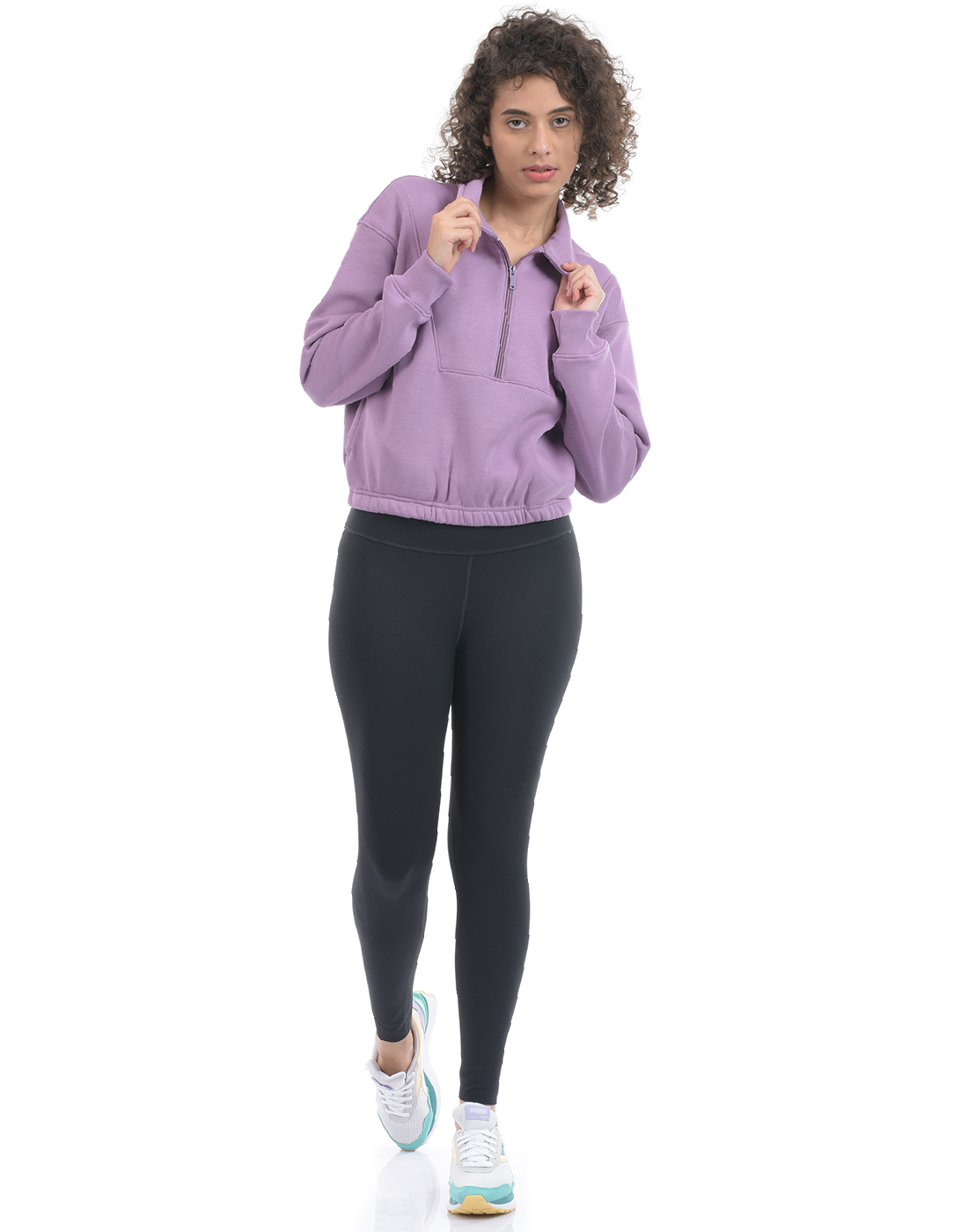 Oneway Women Solid Purple Sweat Shirt