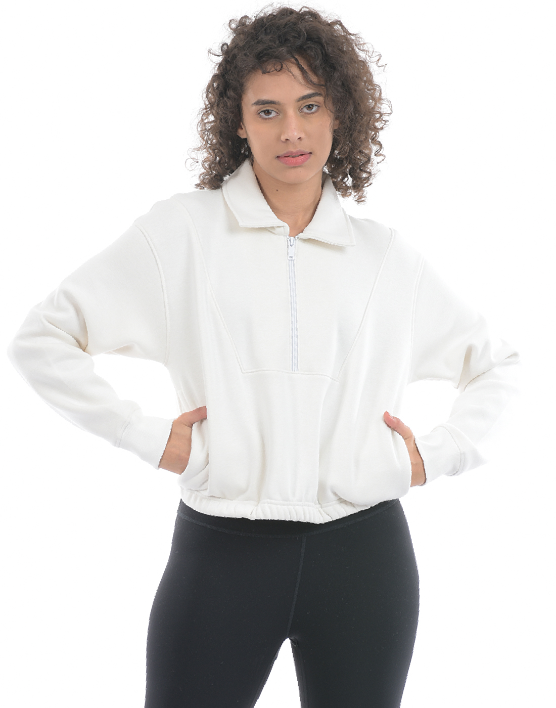 Oneway Women Solid Off White Sweat Shirt