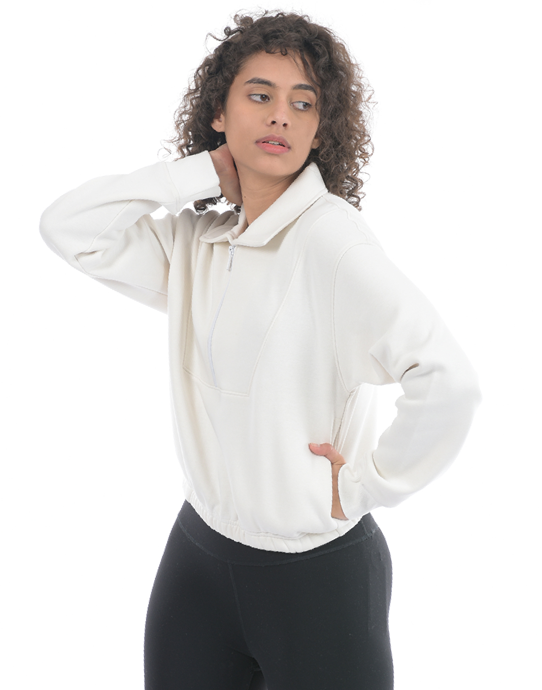 Oneway Women Solid Off White Sweat Shirt