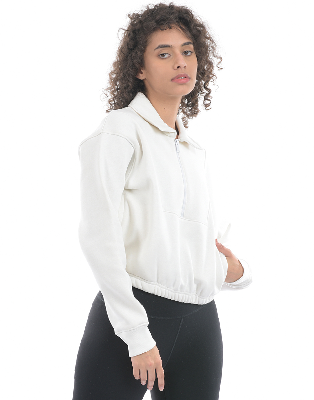 Oneway Women Solid Off White Sweat Shirt