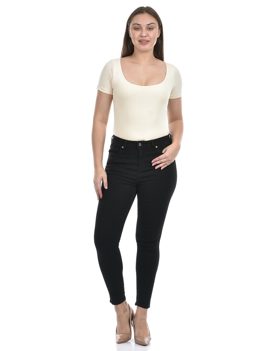 Oneway Women Solid Cream Bodysuit
