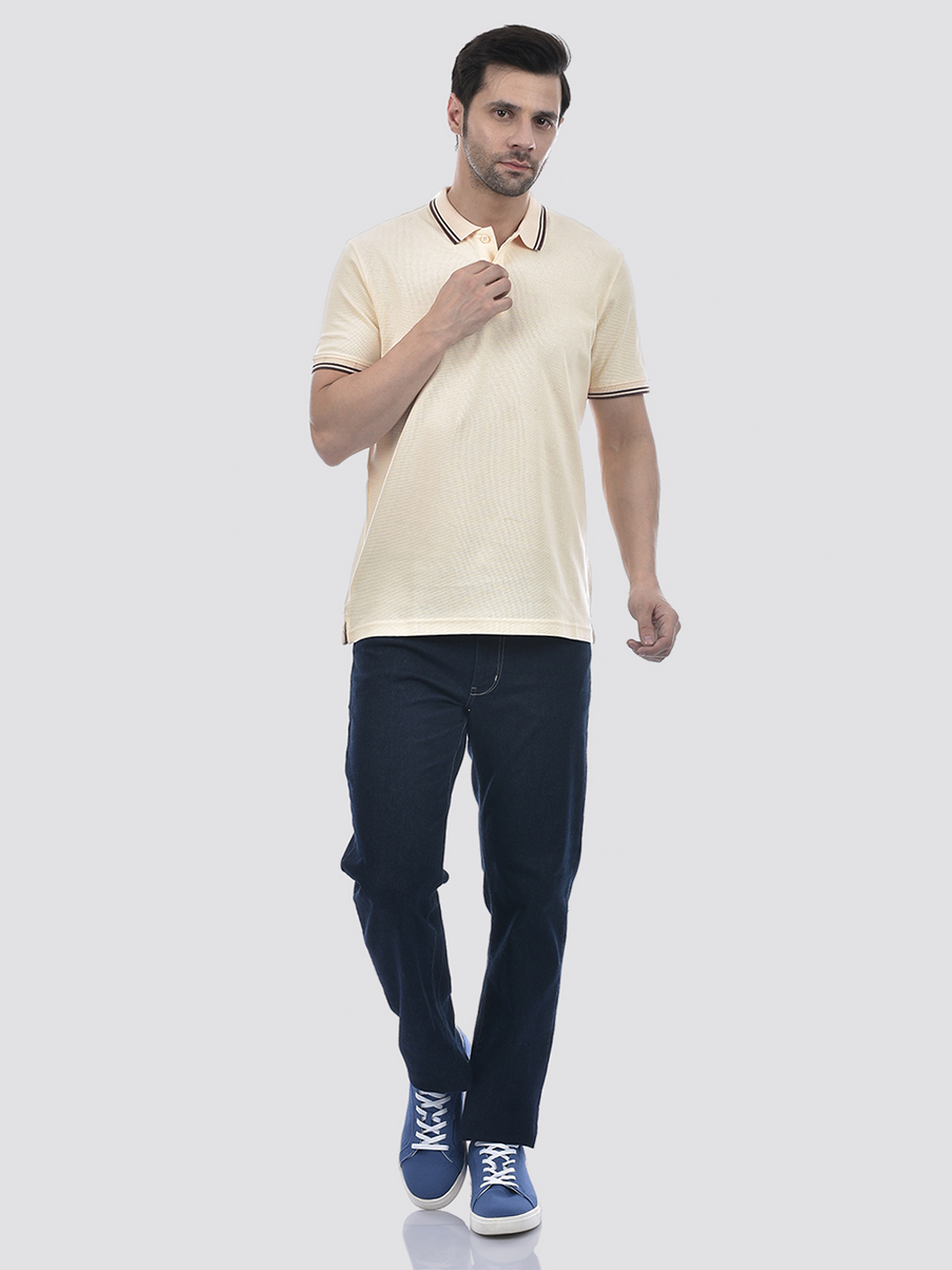 Oneway Men Striped Cream T-Shirt