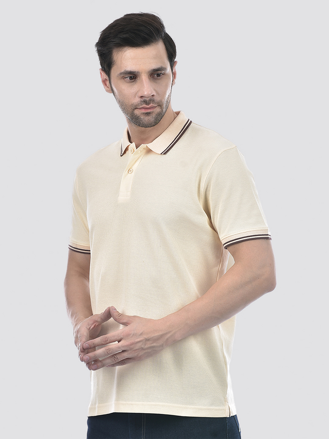 Oneway Men's Half Sleeve Relaxed Fit Cream Polo T-Shirt