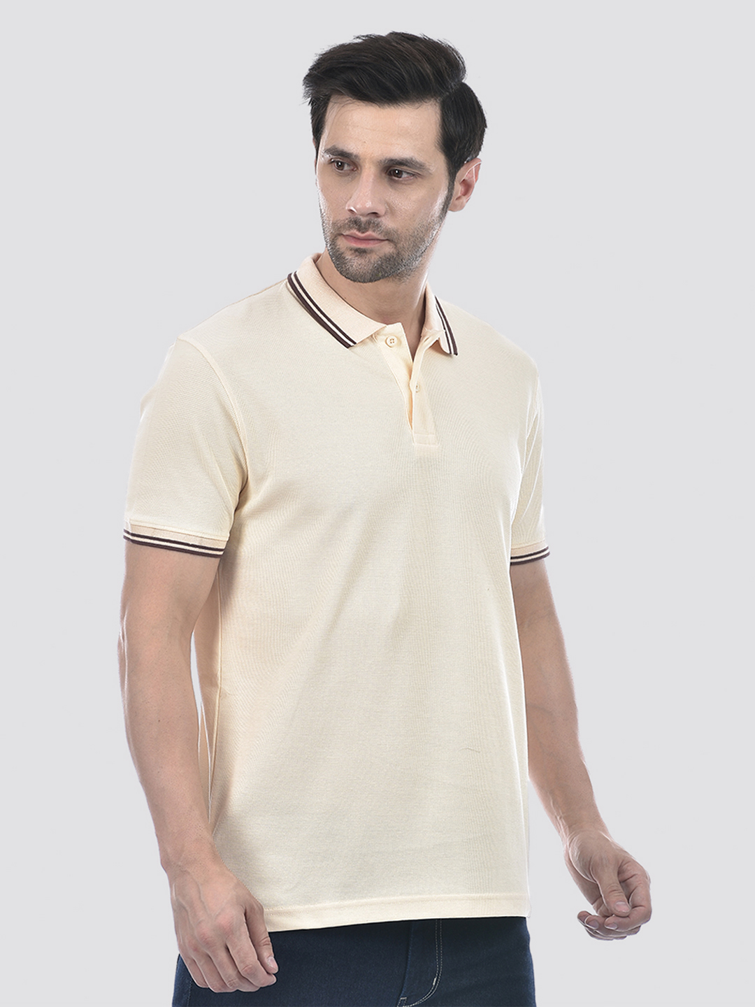 Oneway Men's Half Sleeve Relaxed Fit Cream Polo T-Shirt