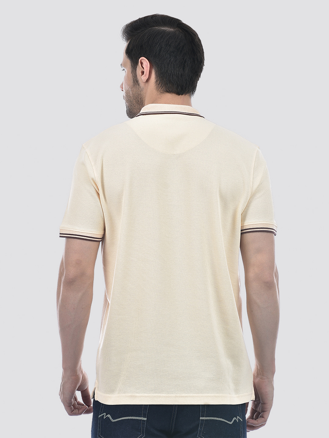 Oneway Men's Half Sleeve Relaxed Fit Cream Polo T-Shirt