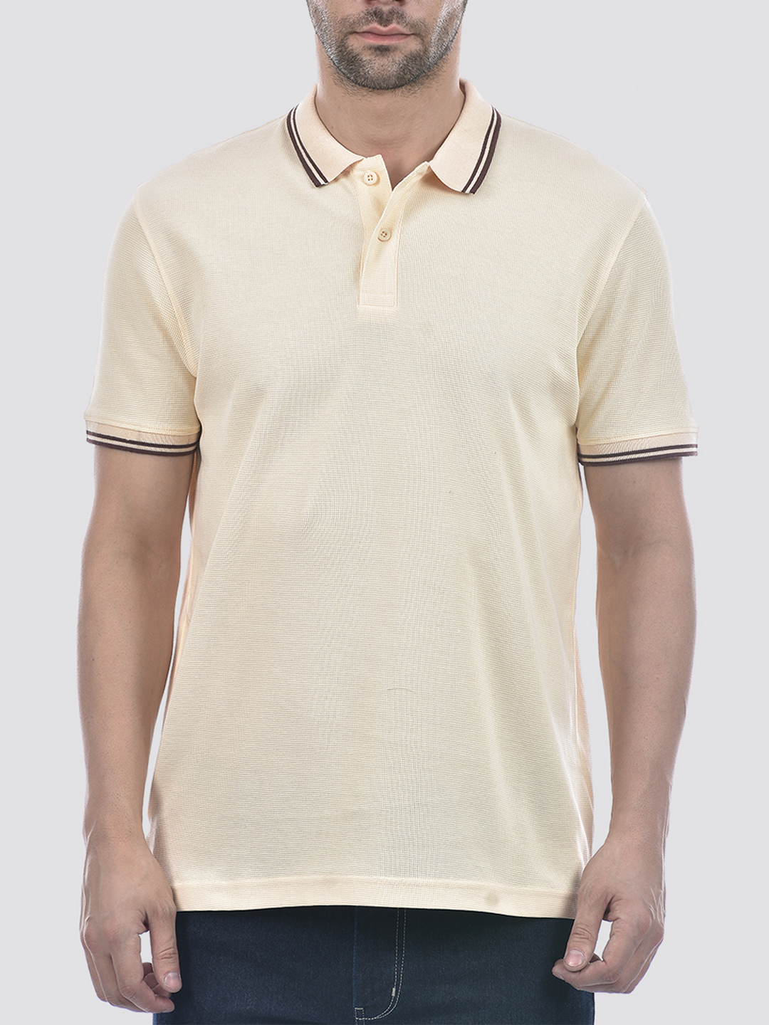 Oneway Men's Half Sleeve Relaxed Fit Cream Polo T-Shirt