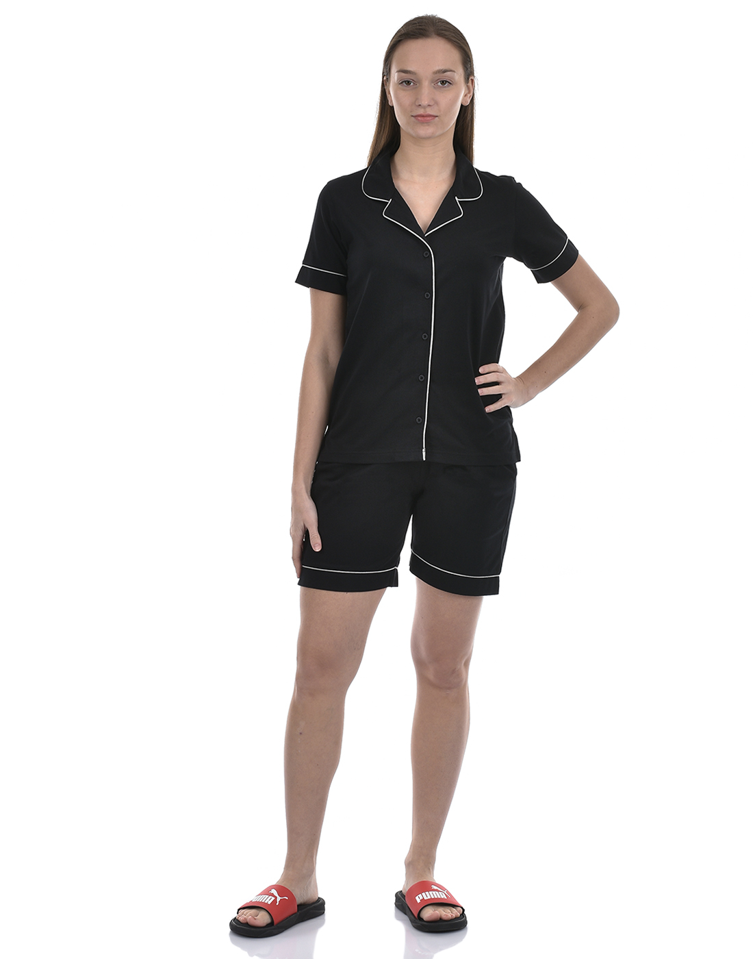 Oneway Women Solid Black Night Suit