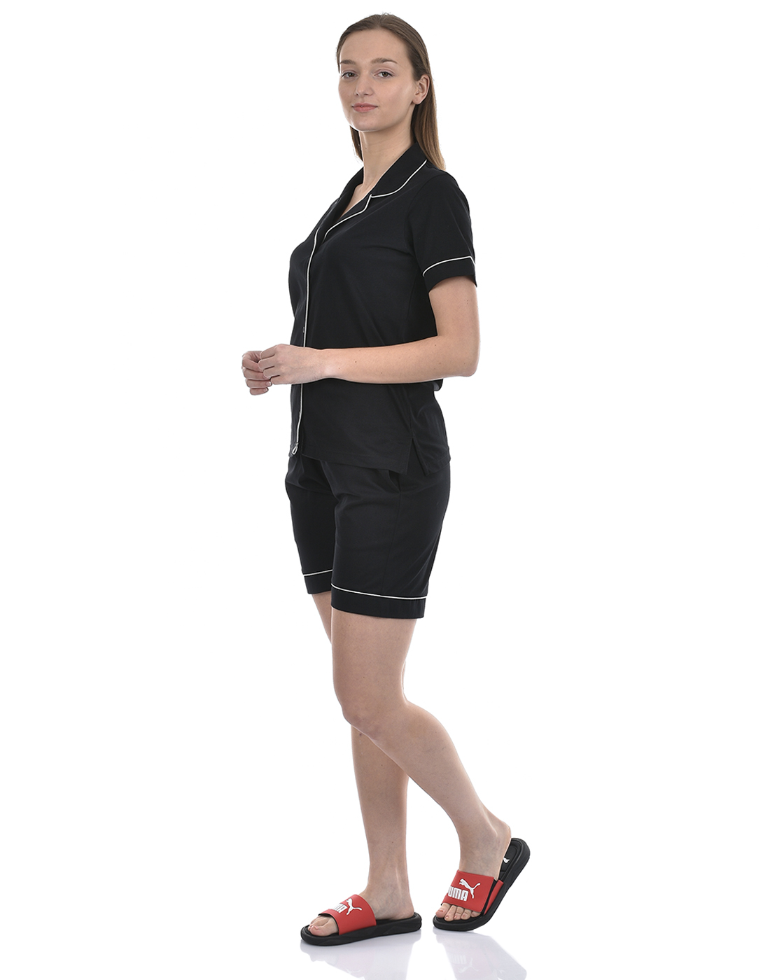 Oneway Women Solid Black Night Suit